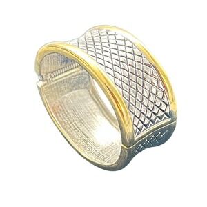 Gold & Silver Tone Cuff Bangle Bracelet Two Tone Diamond Weave‎ Fashion Jewelry